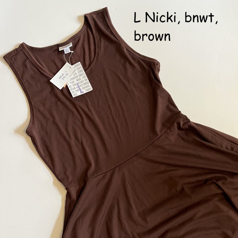 Large Lularoe Nicki tank dress, solid brown